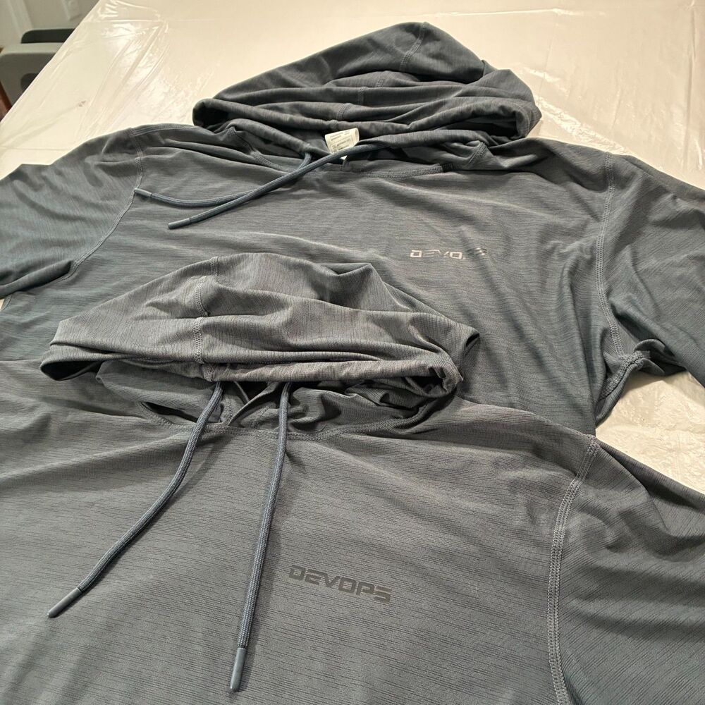 DEVOPS lot of 2 Hooded Short Sleeve Gray T-Shirts Men's Size Medium Running Gym